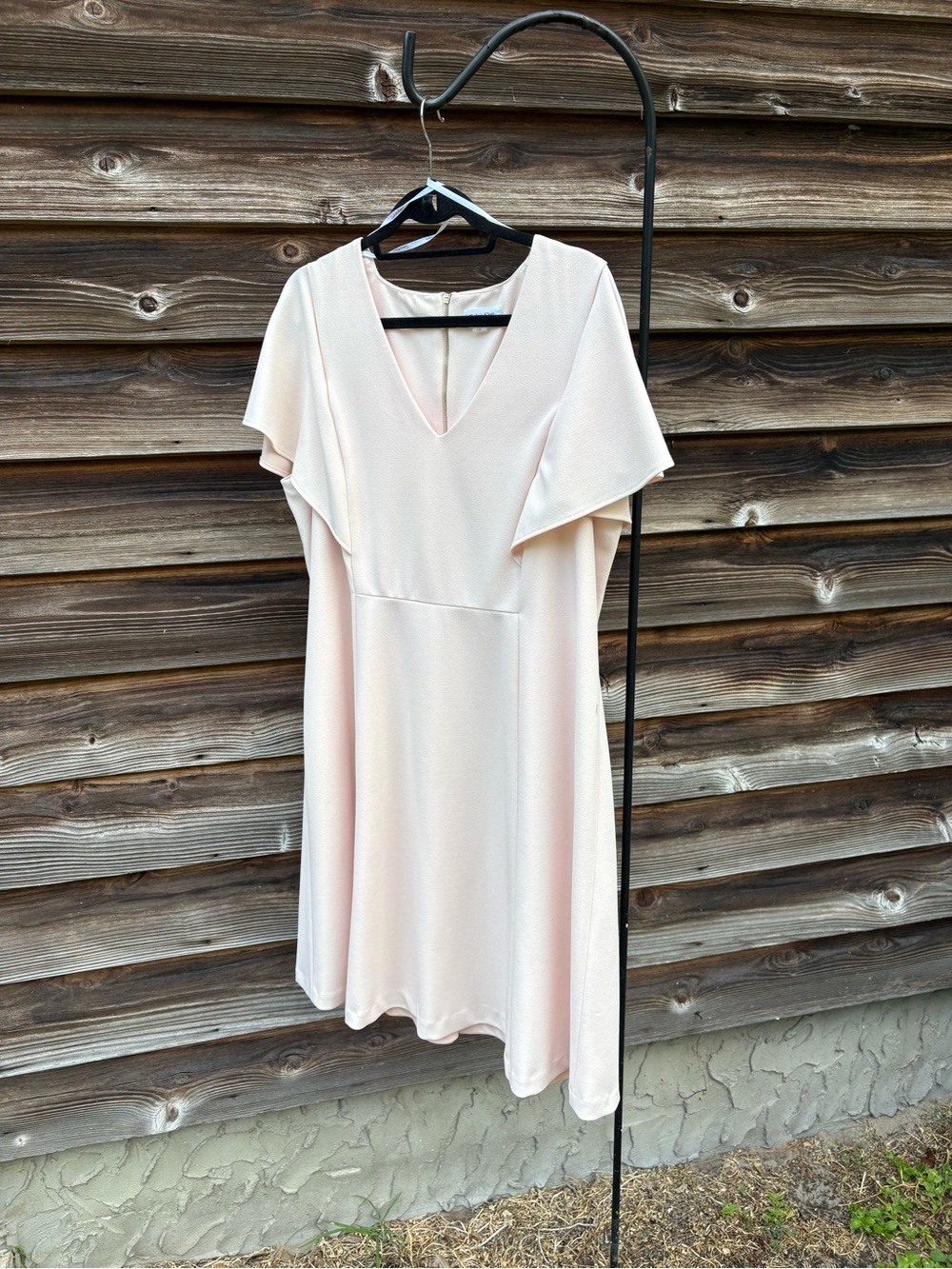 Calvin Klein Soft Blush V-Neck Flutter Sleeve Midi Dress
